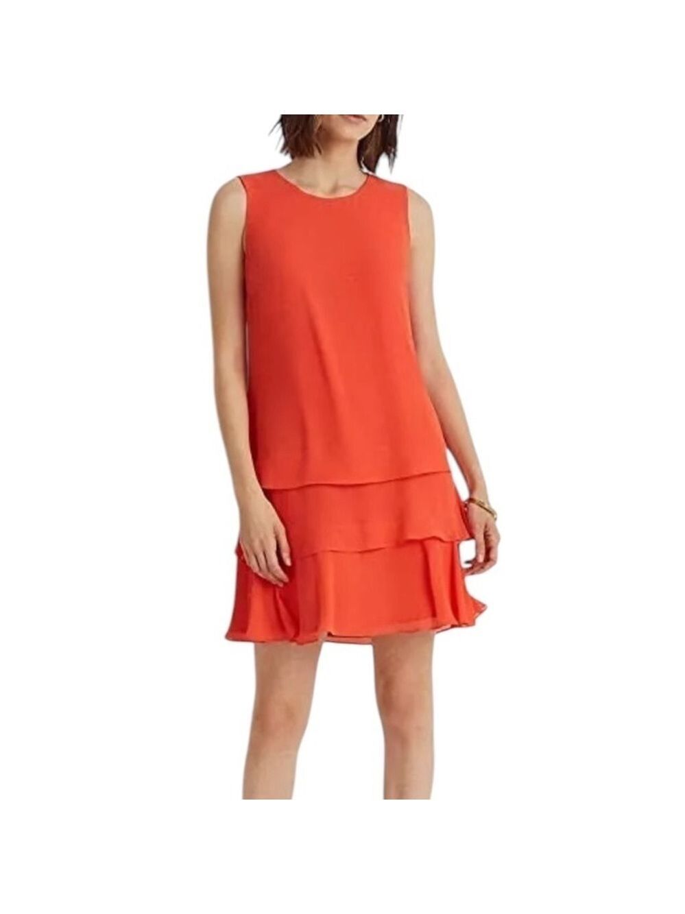 Ralph Lauren Shift Dress Chiffon Tiers Sleeveless Coral Size 10